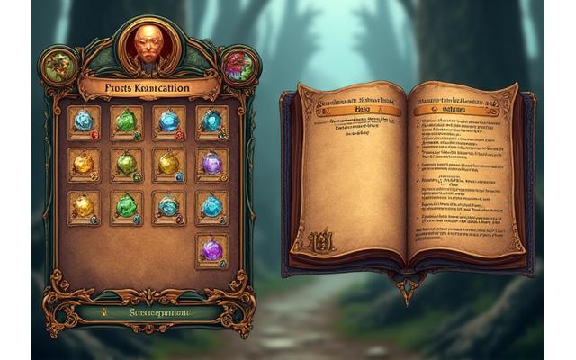 Fantazi RPG oyun arayüzü örneği, HUD ve envanter ekranı.