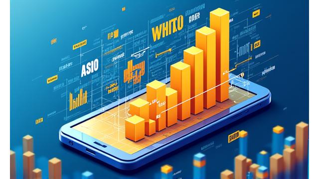 App Store optimizasyonunu gösteren büyüme grafikleri ve anahtar kelime bulutu