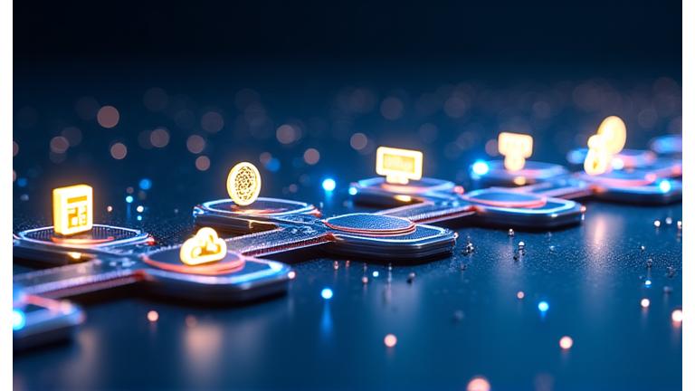 Oyun geliştirme sürecini gösteren dinamik bir animasyon veya görselleştirme, ilerleyen bir süreç çubuğu ve sembolik platform ikonlarını içeren dijital arayüz.